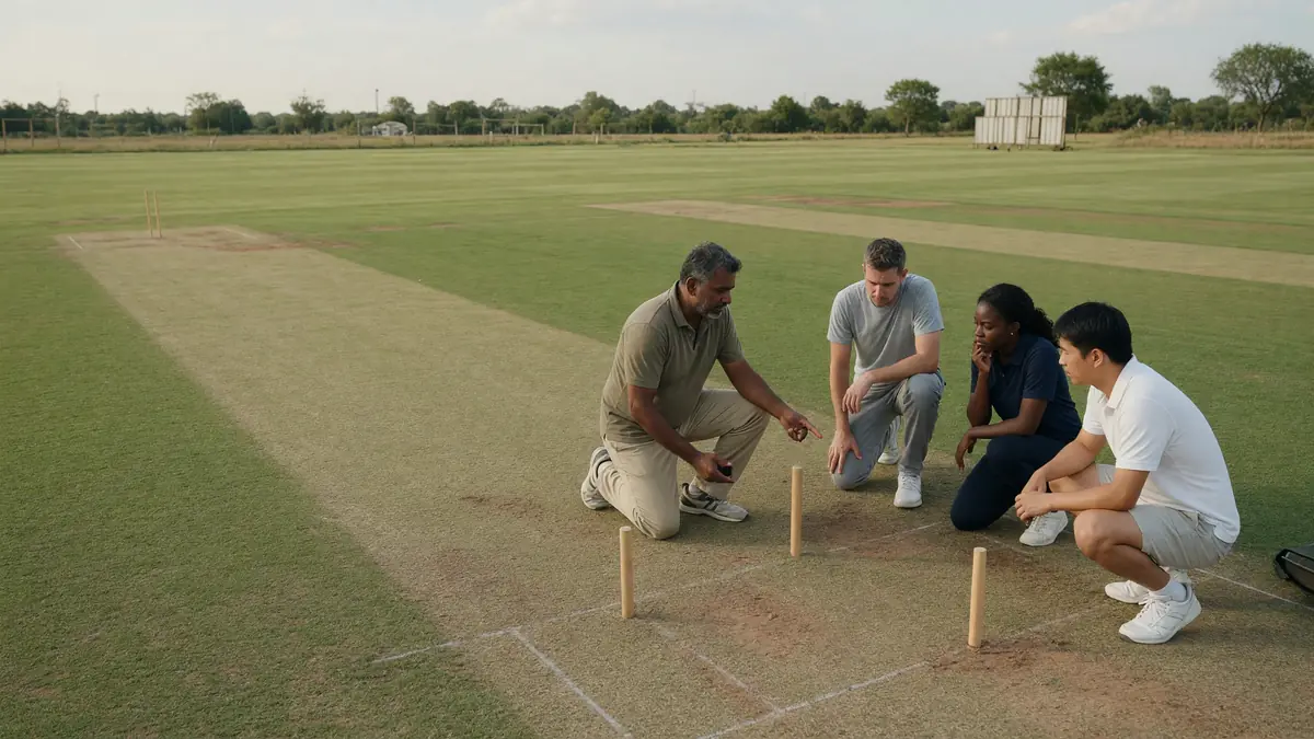 Coach explaining field roles to adult beginners on a real pitch