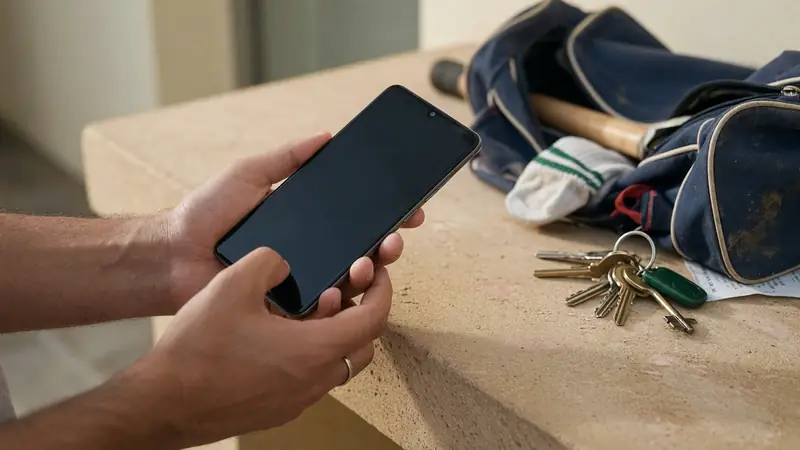 Adult holding an unbranded smartphone while reviewing settings